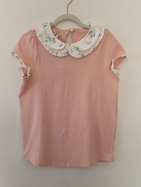 The Sunday Collective Pink Floral Peter Pan Collar Shirt Girl's Sz 12-13 Yrs